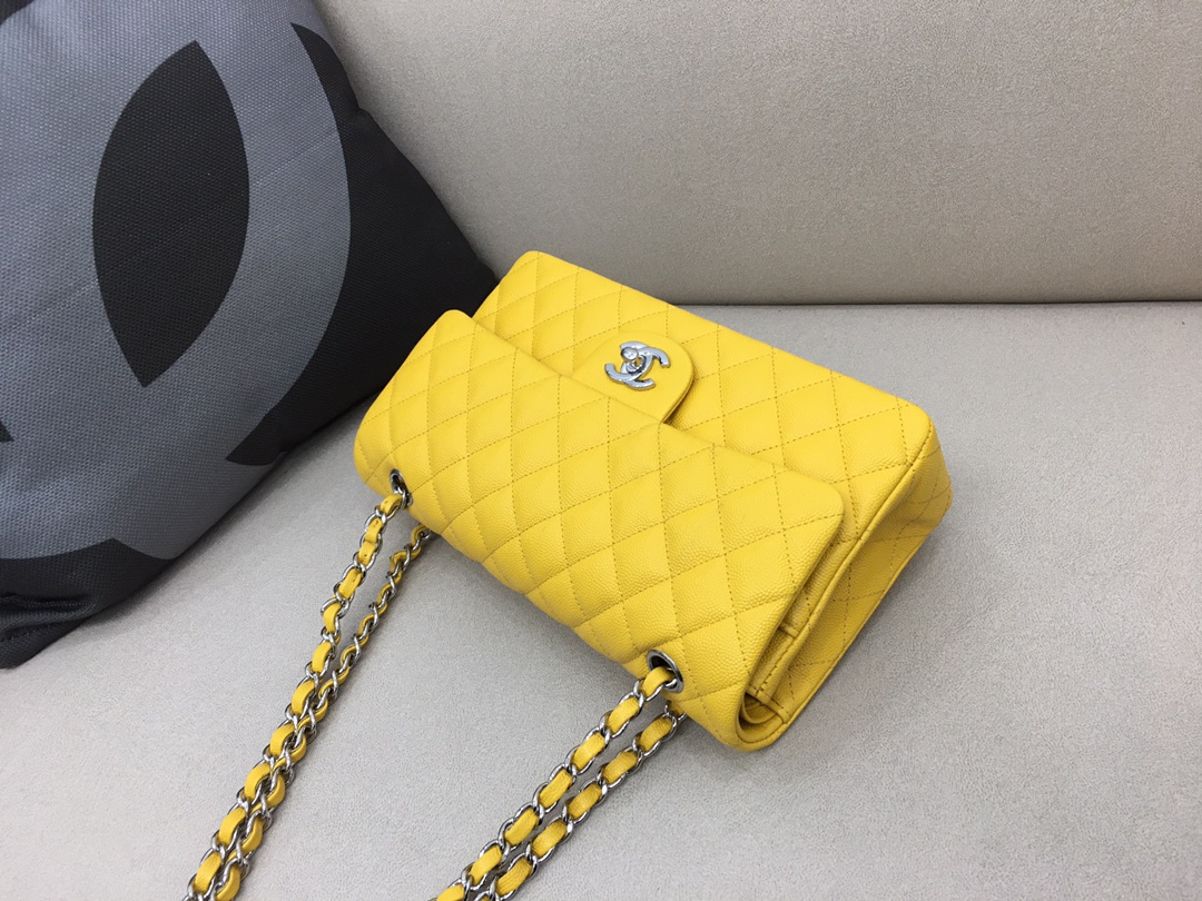 Medium Classic Flap Caviar Bag A01112 Yellow/Silver